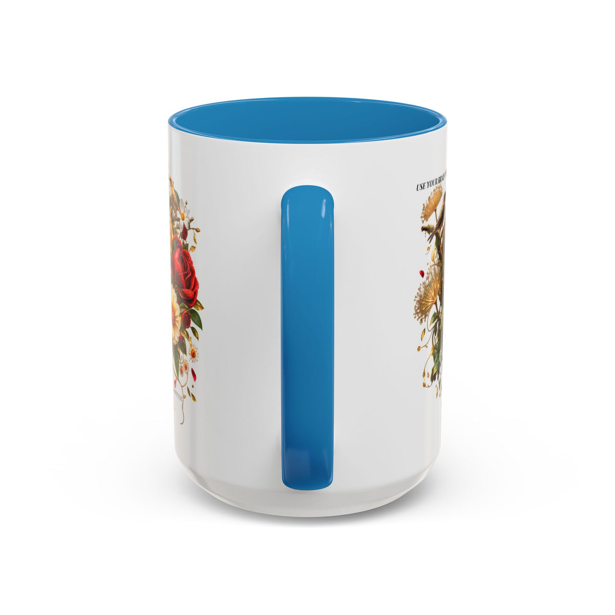 Brain & Heart Floral Accent Coffee Mug — 'Use Your Brain' Artistic 11/15oz Ceramic