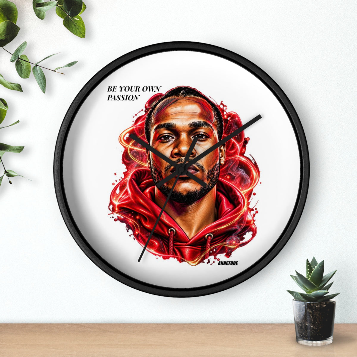 Wall Clock — 'Be Your Own Passion' Red Hoodie Portrait Decorative Clock