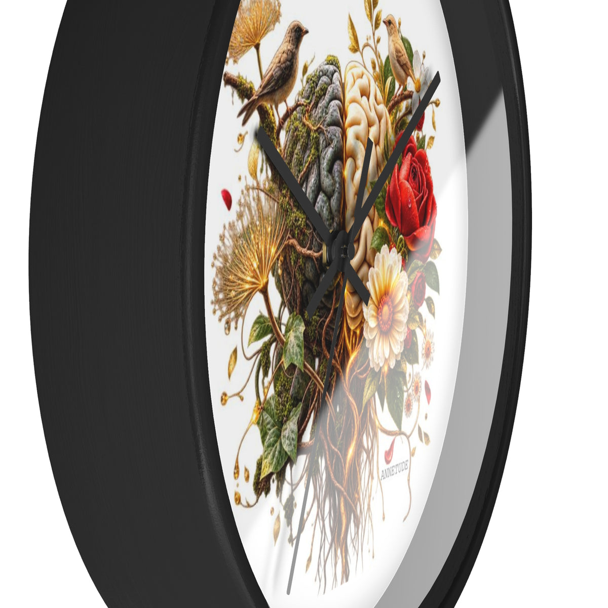 Botanical Brain Wall Clock — Floral & Anatomical Art Timepiece
