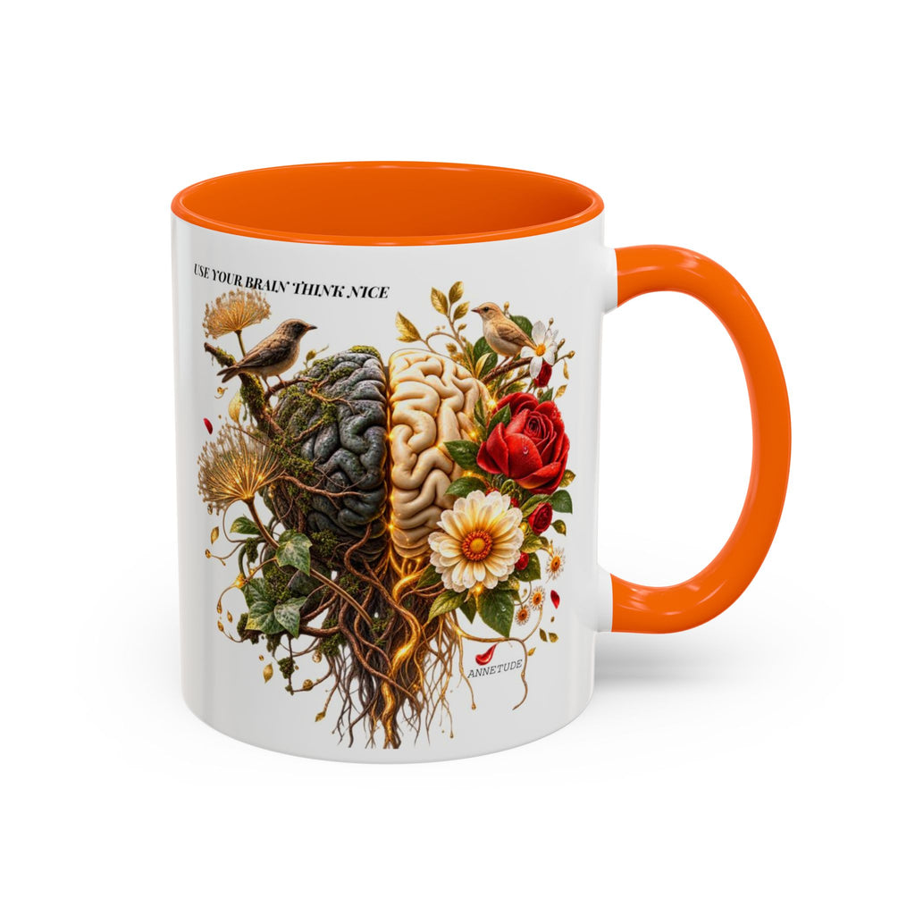 Brain & Heart Floral Accent Coffee Mug — 'Use Your Brain' Artistic 11/15oz Ceramic