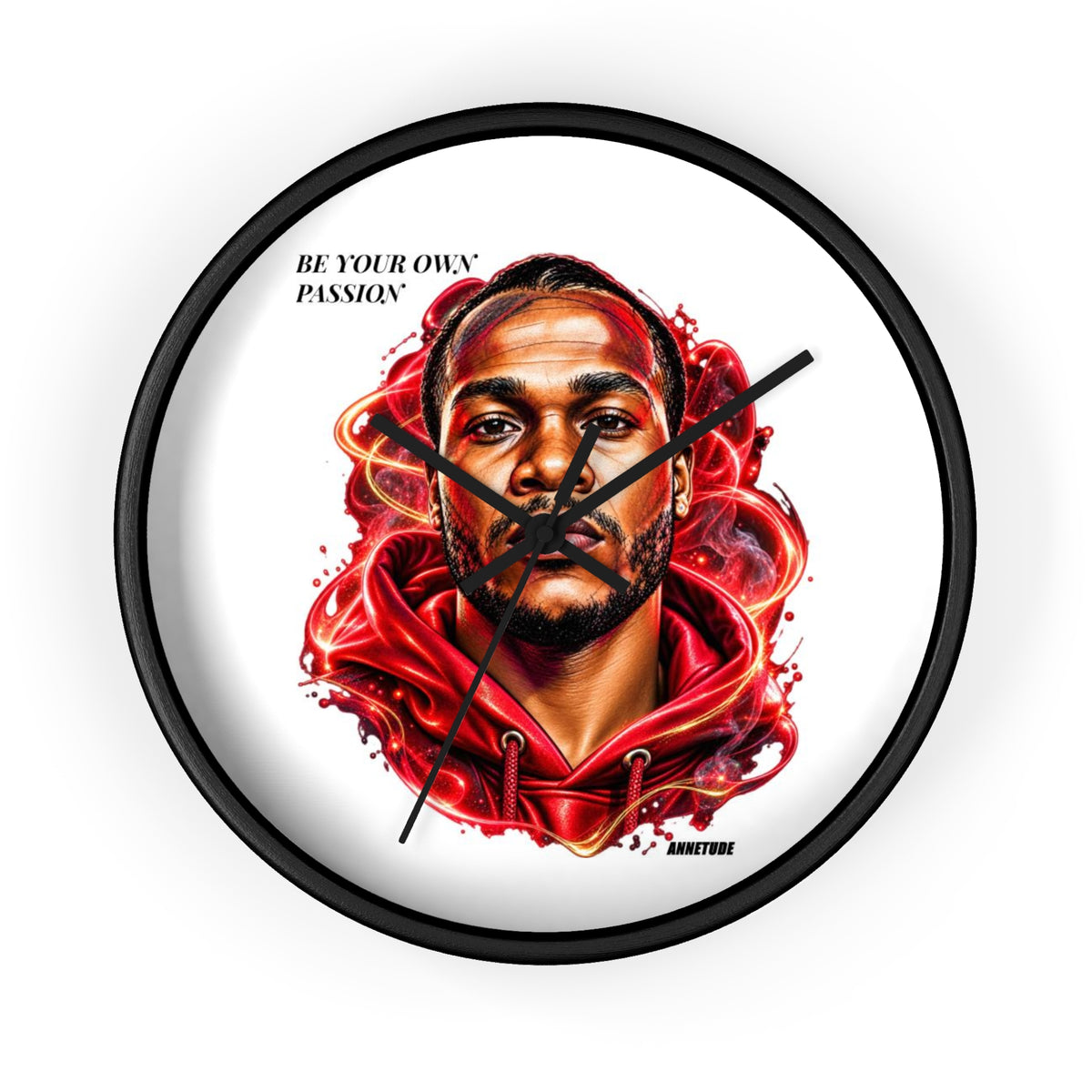 Wall Clock — 'Be Your Own Passion' Red Hoodie Portrait Decorative Clock