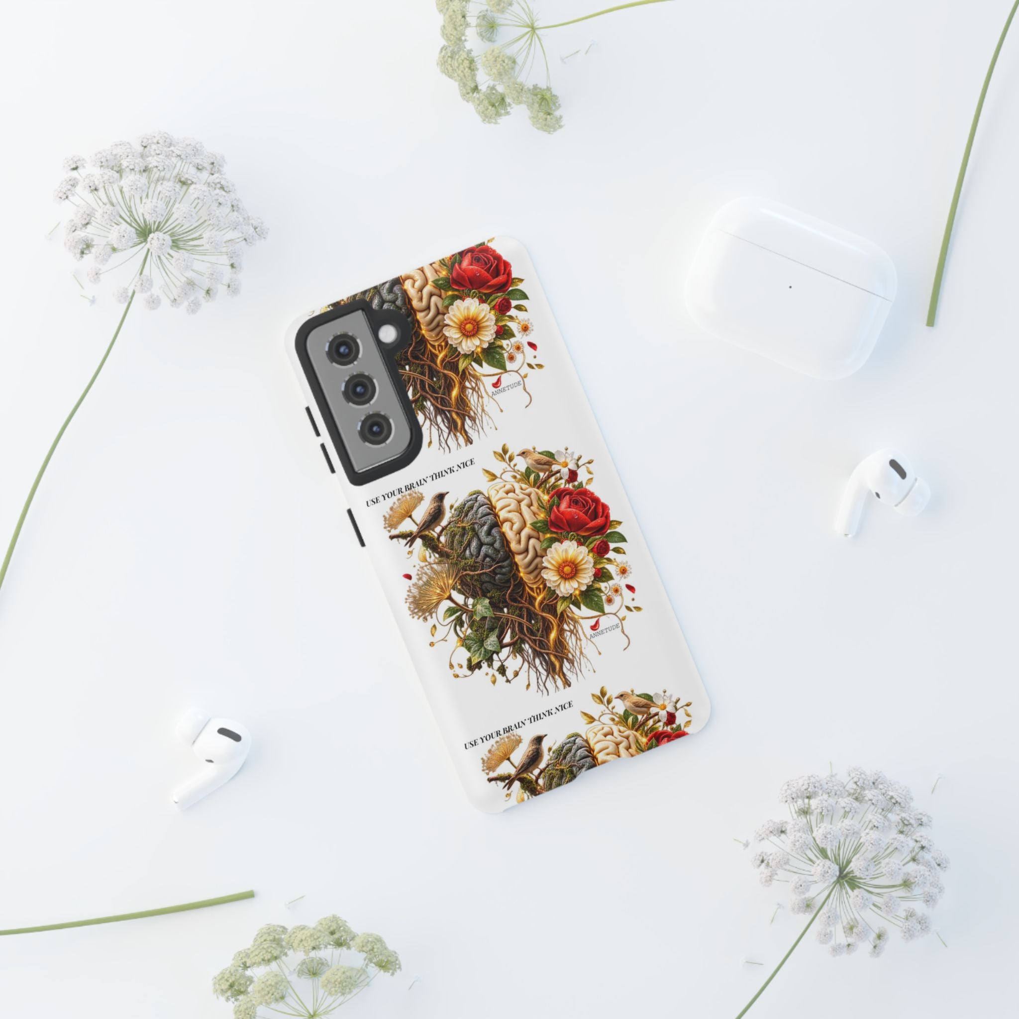 Phone Case — Floral Brain Illustration Protective Cover