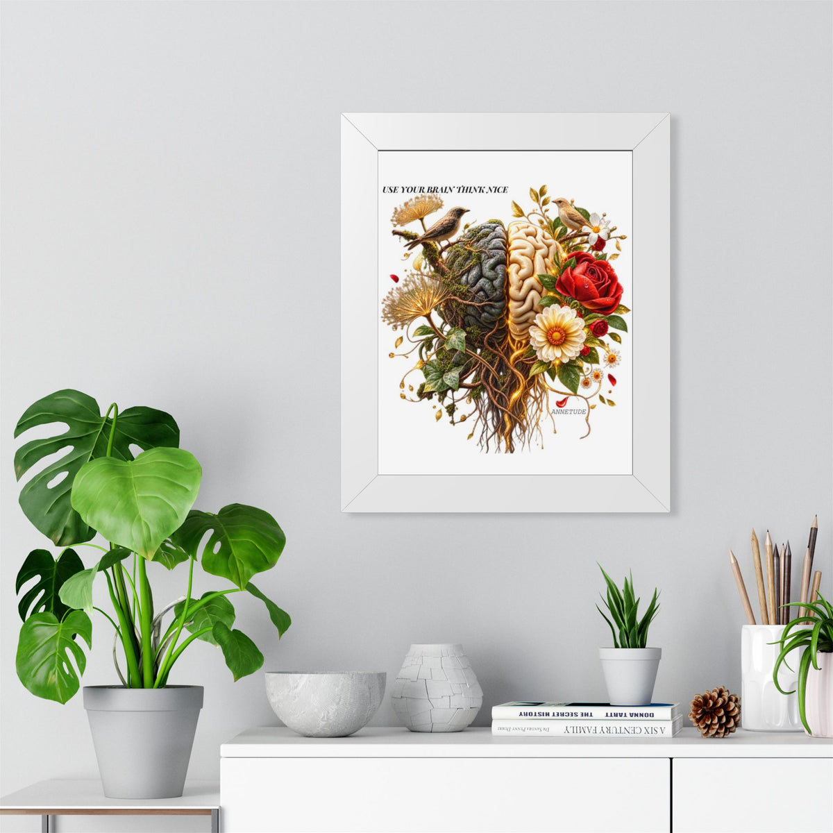Framed Poster — 'Use Your Brain' Floral Brain Art