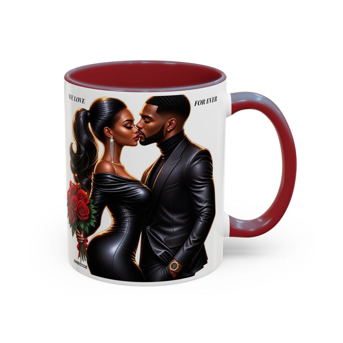 Romantic Black Couple Accent Coffee Mug - 'We Love Forever' 11/15oz