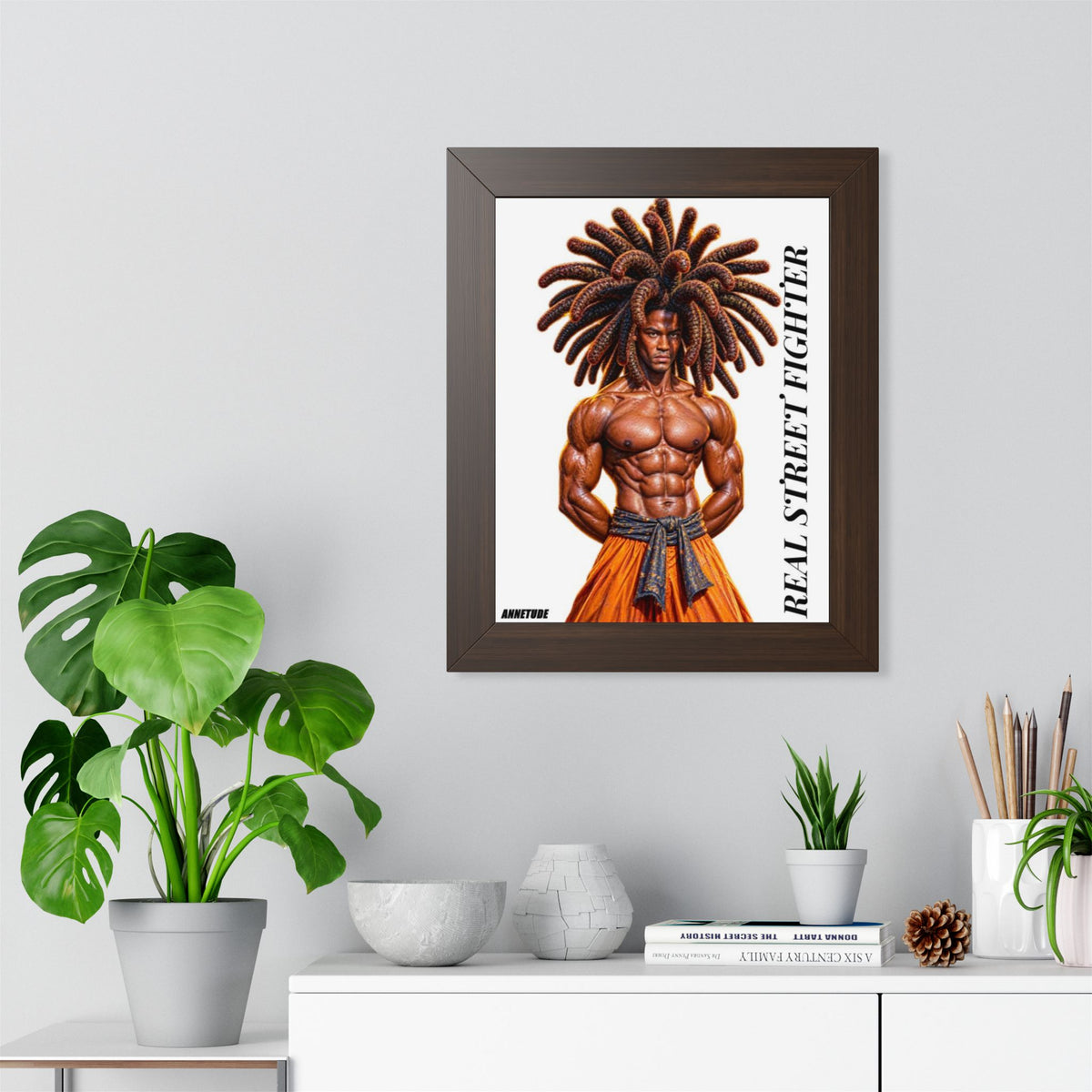 Real Street Fighter Framed Poster — Muscular Dreadlock Warrior Wall Art
