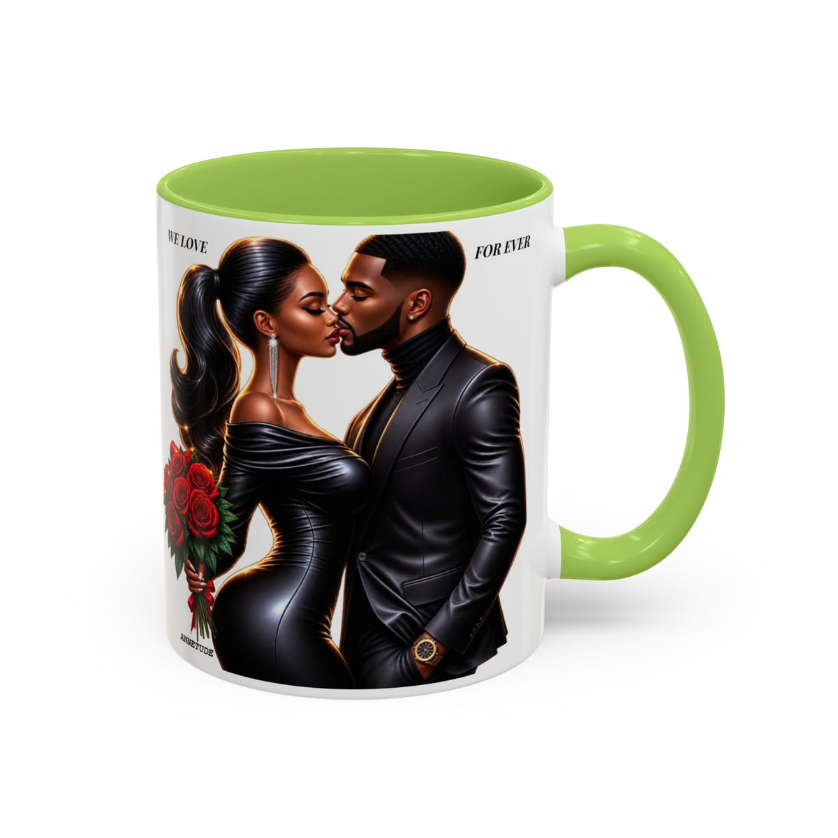 Romantic Black Couple Accent Coffee Mug - 'We Love Forever' 11/15oz