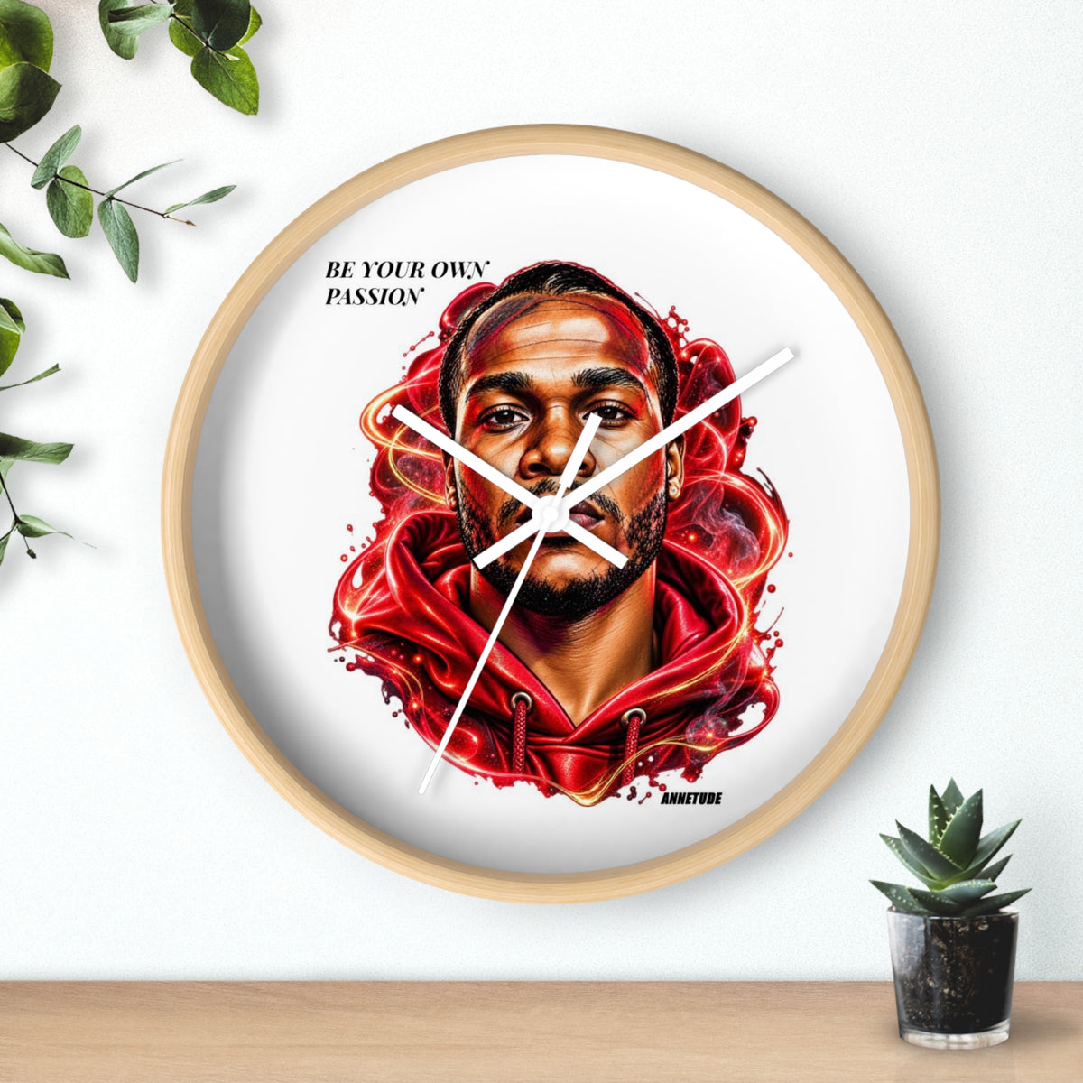 Wall Clock — 'Be Your Own Passion' Red Hoodie Portrait Decorative Clock