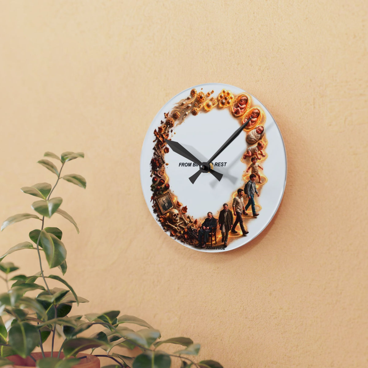 Acrylic Wall Clock — 'From Birth To Rest' Film Scene Collage Decorative Clock
