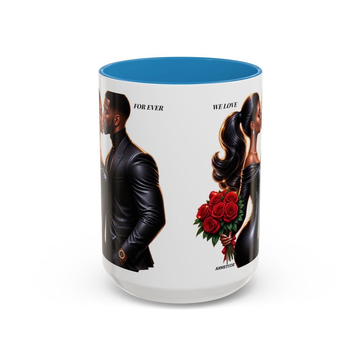 Romantic Black Couple Accent Coffee Mug - 'We Love Forever' 11/15oz
