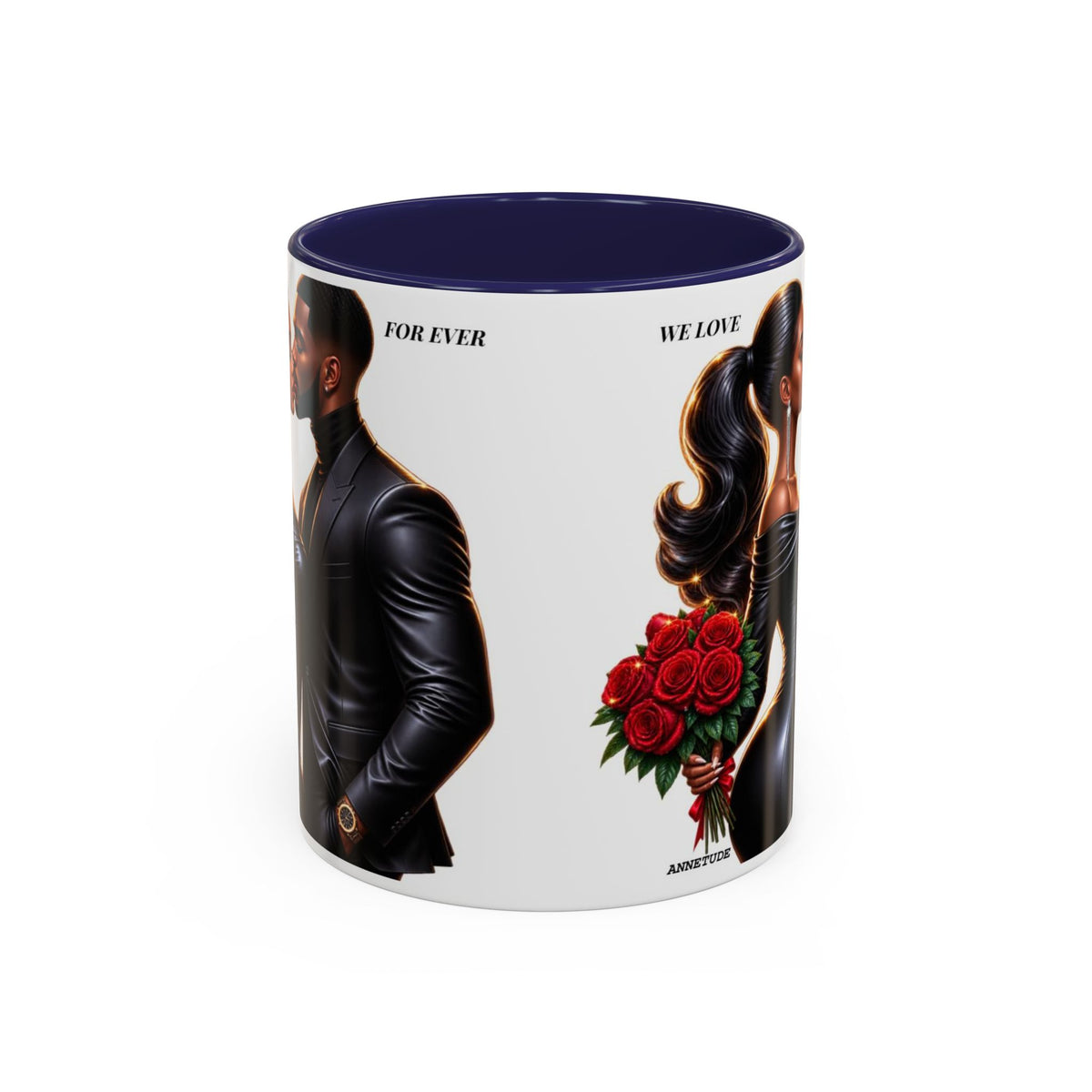 Romantic Black Couple Accent Coffee Mug - 'We Love Forever' 11/15oz